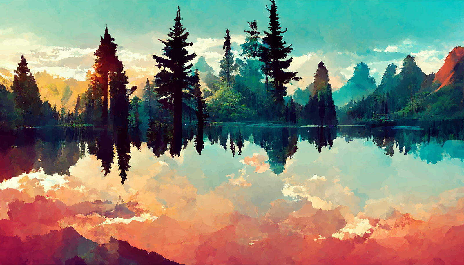 Papier Peint Forêt - Reflets du Lac