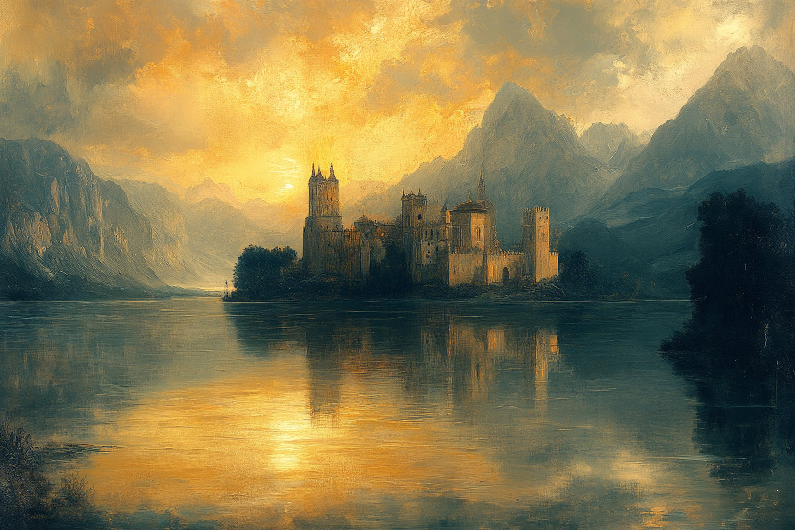 Landscape Wallpaper – Golden Castle at Sunset