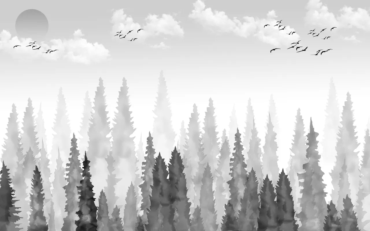 Black and White Wallpaper - Misty Forest