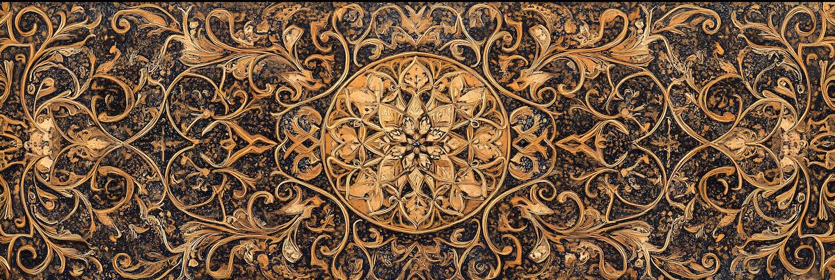 Papier peint baroque - grands motifs dorés sur fond noir