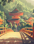 Papier Peint Japonais - Étang Et Temple Dans La Forêt