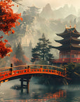 Papier Peint Japonais - Temple Et Montagne