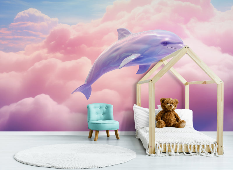 Papier Peint Enfant - Dauphin Dans Les Nuages