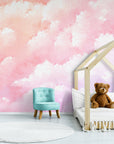 Papier Peint Enfant - Nuages Roses Nordiques