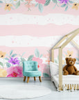 Papier Peint Floral - Couronne de Fleurs Pastel