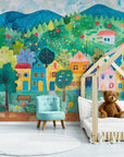 Papier Peint Enfant - Village Coloré Joyeux