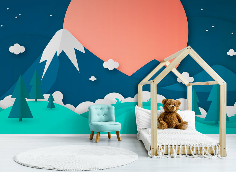 Papier Peint Enfant - Plaine Et Montagne Géométrique