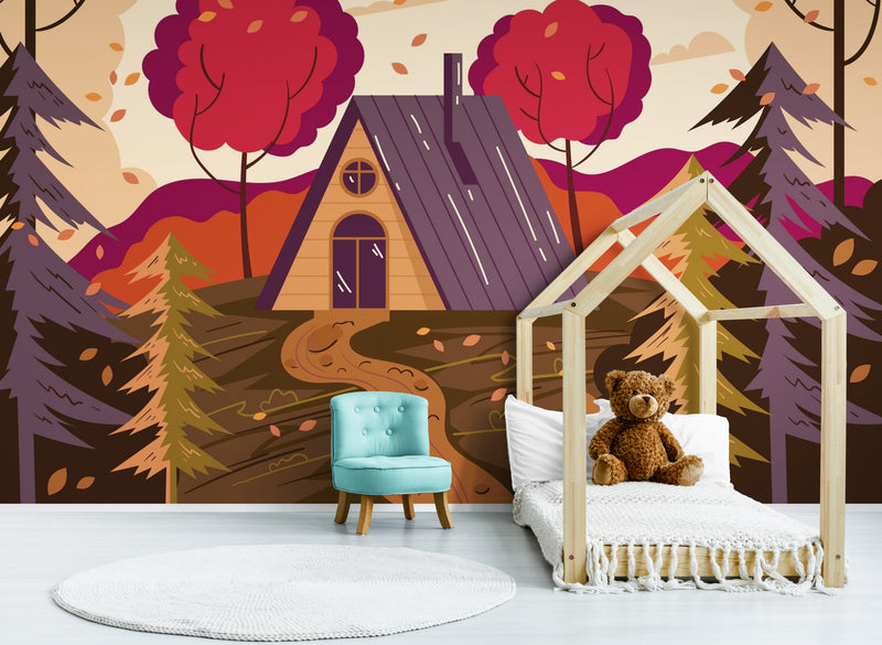 Papier Peint Enfant - Maison Cachée Dans La Forêt
