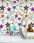 Papier Peint Enfant - Motifs Floraux Colorés