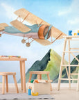 Papier Peint Enfant - Avion Au Dessus Des Montagnes