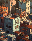 Papier peint Architecture – Maisons empilées et toits en tuiles