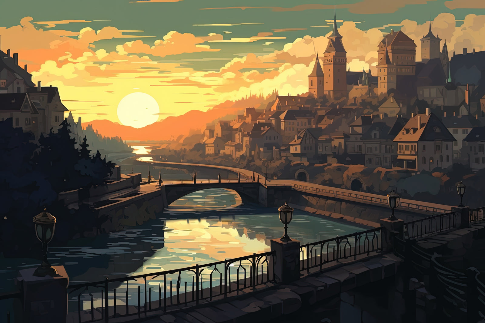 City Wallpaper – Sunset over an old bridge