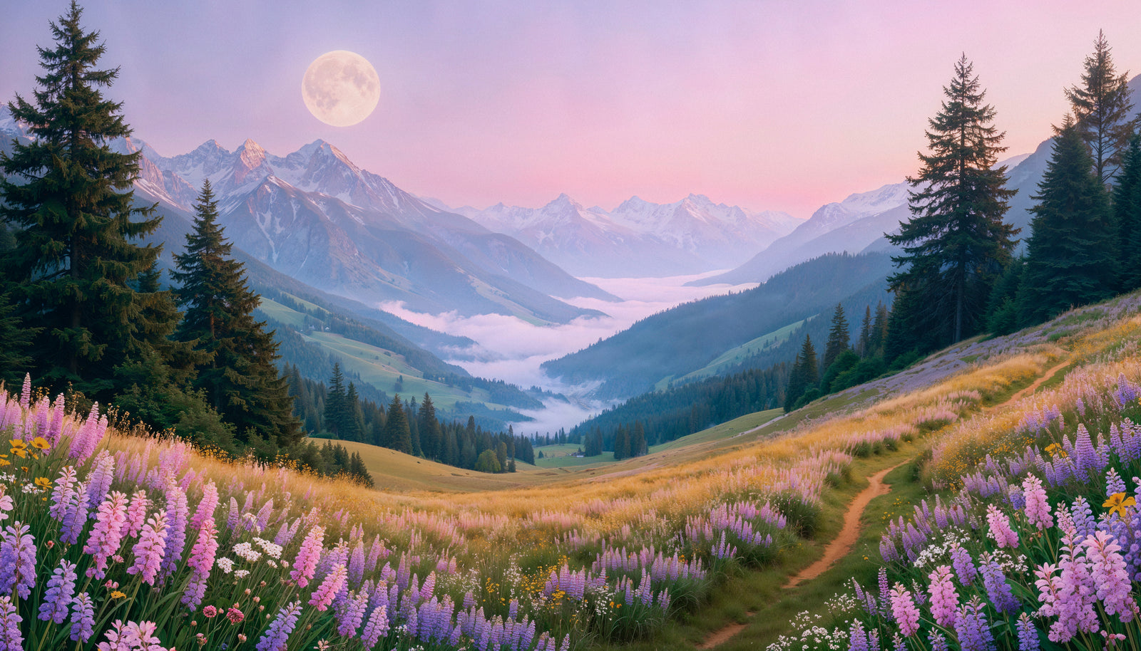 Nature wallpaper – Alpine valley moon