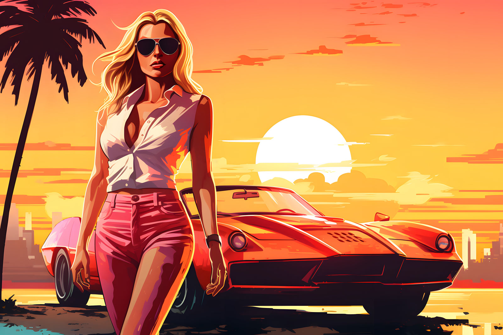 Papier Peint Miami - Sunset Muscle Car