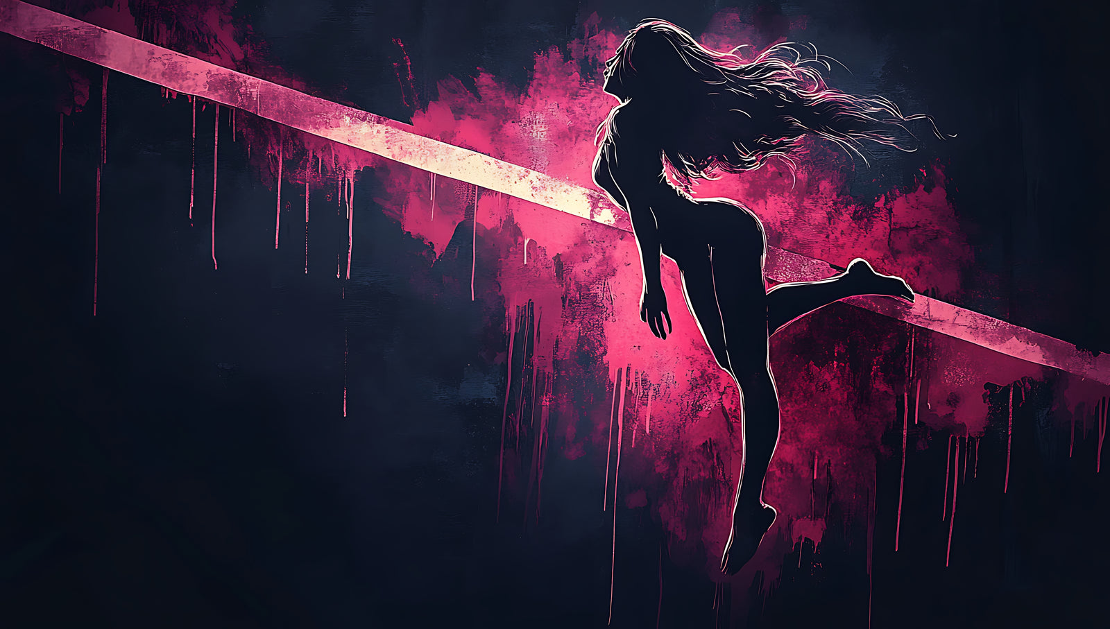 Papier Peint Pop Art - Silhouette Rose Néon