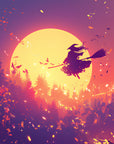 Papier peint Fantaisie – Sorcière sur balai et lune