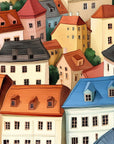 Papier peint Illustration – Toits colorés d'une ville aquarelle