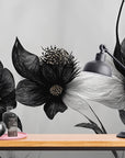 Black and White Wallpaper - Dark Flowers on Light Background