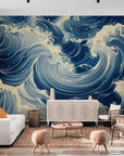Papier Peint Japonais - Vagues Bleues Dynamiques