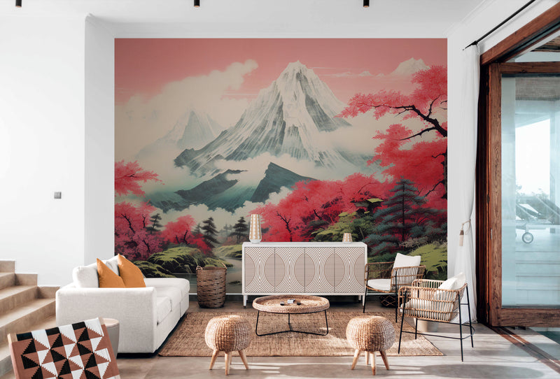 Papier Peint Japonais - Forêt Et Montagnes