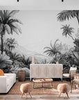Papier Peint Tropical - Plantes Exotiques Noir Et Blanc