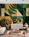 Papier Peint Moderne - Feuillage Tropical Géométrique