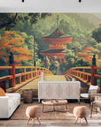 Papier Peint Japonais - Étang Et Temple Dans La Forêt