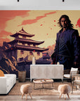 Papier Peint Japonais - Samouraï Et Temple