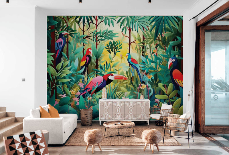Papier Peint Jungle - Oiseaux Exotiques