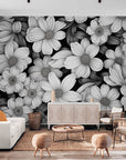 Papier Peint Moderne - Fleurs Noir Et Blanc