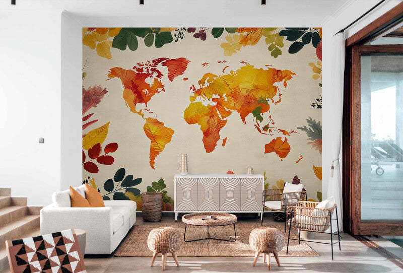 Papier Peint Enfant - Carte Du Monde En Couleurs