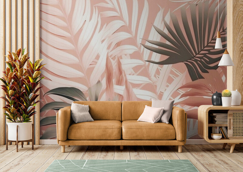 Papier Peint Design - Feuillage Tropical Rose