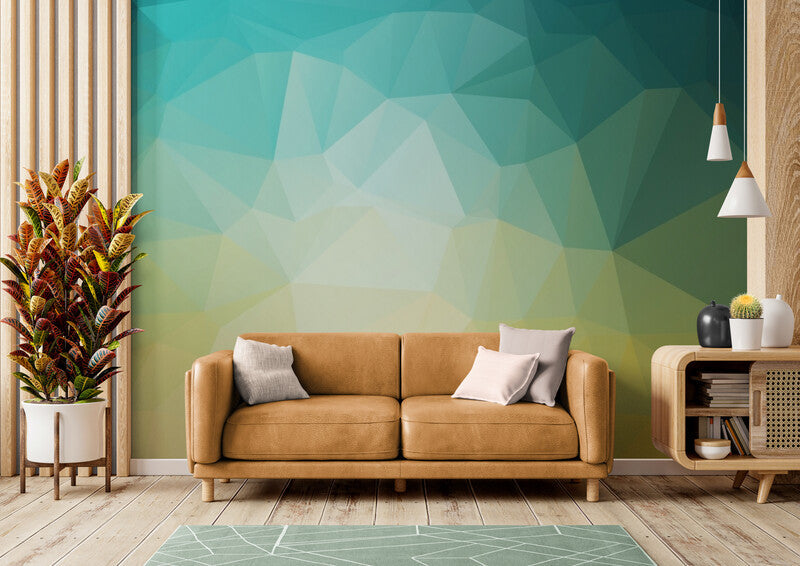 Papier Peint Géométrique - Triangles Jaune Bleu Et Vert