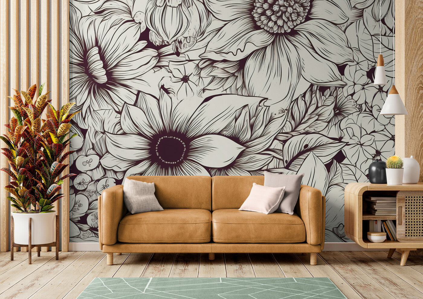 Black and White Wallpaper - Fine Illustration Flowers