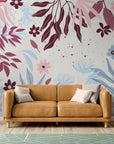 Floral Wallpaper - Flowers and Leaves in Soft Pastel Shades