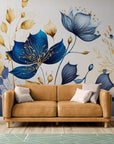 Papier Peint Art & Déco - Fleurs Dorées et Bleues