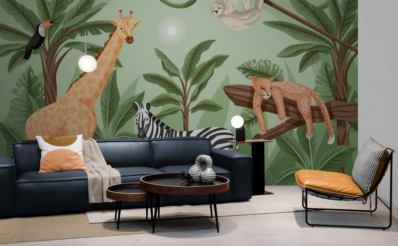 Papier Peint Jungle - Léopard Zèbre Et Girafe