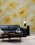 Papier Peint Vintage - Floral Jaune Éclatant