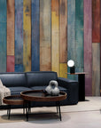 Papier Peint Imitation - Planches De Bois Multicolore