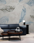 Papier Peint Vintage - Plume Bleue