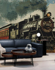 Papier Peint Vintage - Train Noir Et Rouge