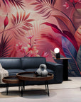 Papier Peint Vintage - Feuillage Tropical Rose