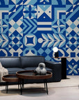 Papier Peint Vintage - Carreaux De Ciment Bleu