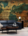 Papier Peint Voyageur - Carte Du Monde En Bois
