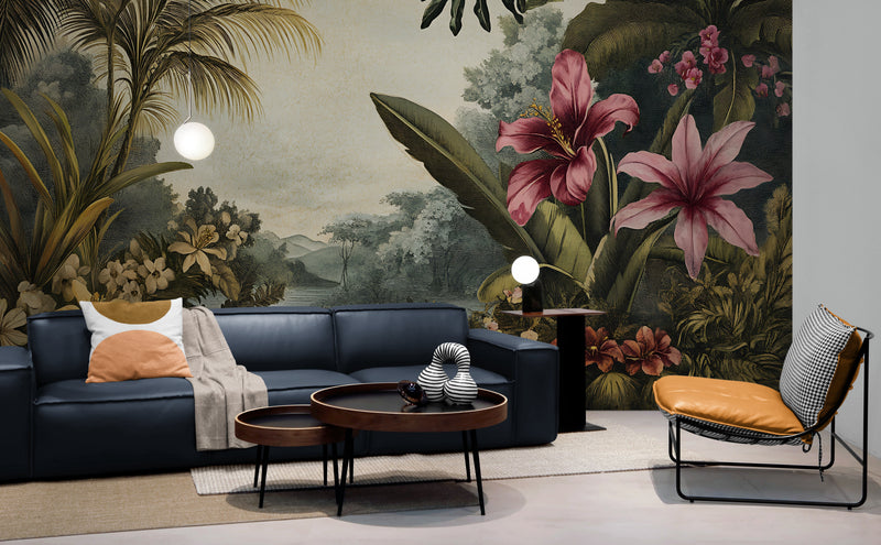Papier Peint Vintage - Paysage Tropical
