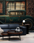 Papier Peint Vintage - Mur De Briques Et Voiture Classique