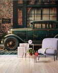 Papier Peint Vintage - Mur De Briques Et Voiture Classique