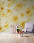 Papier Peint Vintage - Floral Jaune Éclatant