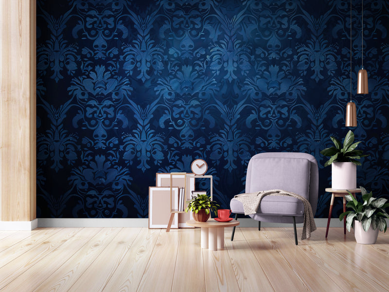 Papier Peint Vintage - Royal Bleu Profond