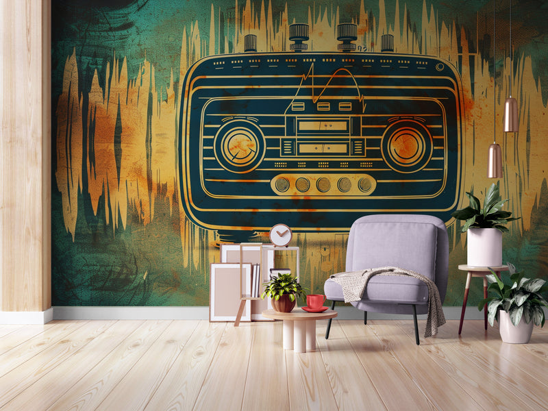 Papier Peint Vintage - Radio Cassette Rétro